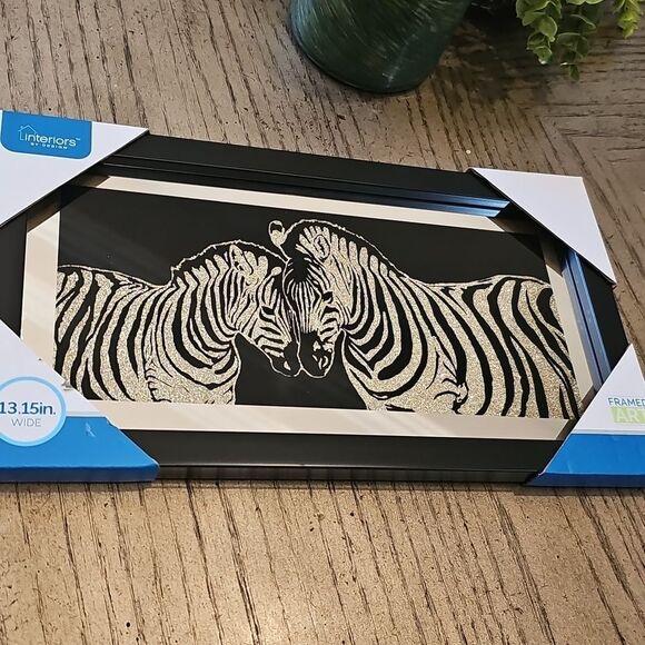 Framed Zebra Art V black And Gold NWT - Picture 1 of 6